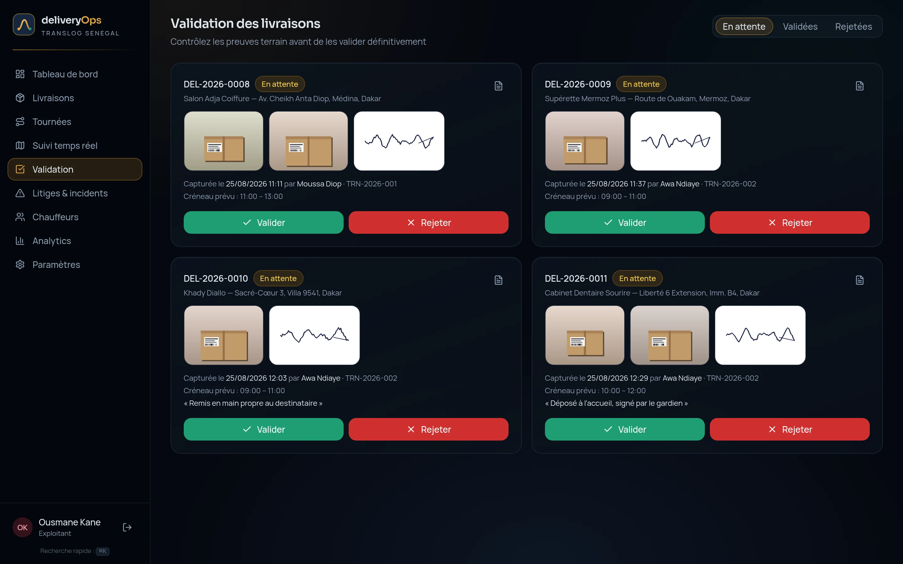 Validation des preuves de livraison